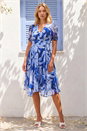 Blue Abstract Floral Print Hanky Hem Dress, Image 3 of 4
