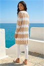 Natural  Chevron Stripe Longline Cardigan, Image 3 of 4