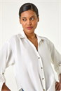 Ivory  Twist Hem V-Neck Shirt, Image 4 of 5