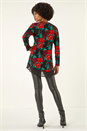 Red Floral Print V-Neck Chiffon Top, Image 3 of 5