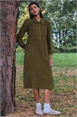 KHAKI Corduroy Zip Detail Midi Dress, Image 2 of 2