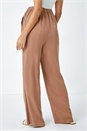 Tan Elastic Tie Waist Wide Leg Trousers, Image 3 of 7