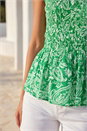 Green Paisley Print Shirred Top, Image 4 of 4