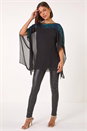 Green Sequin Yoke Contrast Chiffon Top, Image 2 of 5
