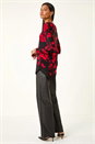 Red Floral Jacquard Chiffon Hem Top, Image 3 of 5