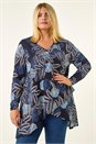 Navy  Curve Floral Print V-Neck Top, Image 1 of 5