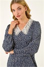 Navy  Dusk Lace Collar Spot Print Dress, Image 1 of 5