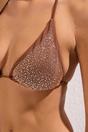 Brown WOVCOR Brown Micro Pattern Triangle Bikini Set with Tie Side Bottom and Halterneck, Image 3 of 4