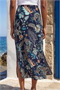 Navy  Paisley Print Stretch Midi Skirt, Image 3 of 4