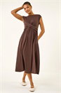 Chocolate Crossover Front Stretch Midi Dress , Image 2 of 6