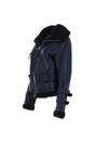 Navy Blue '2420' Ladies Leather Aviator Jacket With Oversized Fur Collar, Image 3 of 5