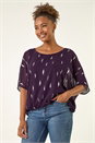 Purple Foil Print Bubble Hem Top, Image 1 of 5