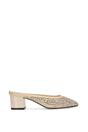 Beige XY LONDON Beige 'Brooklyn' Square Toe Court Shoe Mule Block Heels With Crystal Mesh, Image 1 of 6