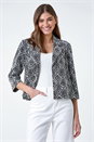 Black Geometric Textured Cotton Blend Jacket, Image 2 of 5