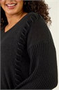 Black Curve Stitch V-Neck Knit Jumper, Image 5 of 5