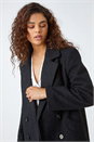 Black Relaxed Double Breasted Boucle Coat, Image 4 of 5