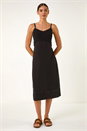 Black Lace Panel Strappy Midi Dress, Image 2 of 5