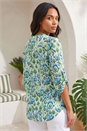 Green Aztec Burnout Print Relaxed V-Neck Tunic Top, Image 2 of 4
