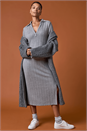 Grey Collar Ribbed Knit Midi Dress, Image 1 of 7
