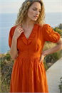 Orange Textured Frill Midi Dress, Image 2 of 4