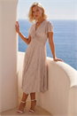 Light Pink Petite Shimmer Twist Front Midi Dress, Image 1 of 4