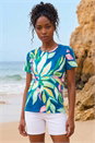 Green Floral Print Stretch Top, Image 1 of 4
