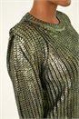 Green Metallic Crew Neck Knit Jumper, Image 6 of 7