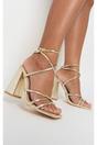 Gold Michaela Strappy Ankle Block Heeled Sandals, Image 3 of 3