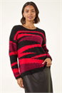 Black Fluffy Colour Block Knit Jumper, Image 4 of 5