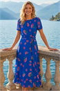 Blue Floral Pleated Chiffon Dress, Image 2 of 4