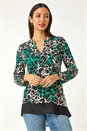 Green Floral Print Chiffon Hem Top, Image 1 of 5