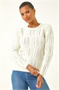 Ivory  Pearl Cable Knit Jumper, Image 4 of 5