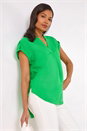 Green Pleated Notch Neck Top, Image 1 of 5