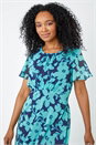 Mint Petite Floral Chiffon Frill Hem Midi Dress, Image 2 of 5
