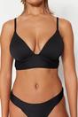 Black Textured Push Up Triangle Bikini Top with Supportive Underband, Image 4 of 5