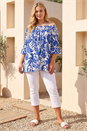 Blue Curve Printed Bardot Top, Image 3 of 4
