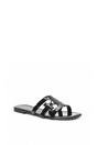 Black XY LONDON Black 'Ellie' Square Toe Cut Out Strap Flat Sandal Slides, Image 2 of 5