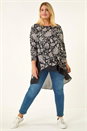 Black Curve Floral High Low Top, Image 2 of 5