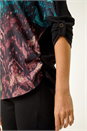 Black Colour Block Print Stretch Sleeve Top, Image 5 of 5
