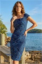 Royal Blue Petite Leaf Print Gathered Stretch Dress , Image 2 of 4