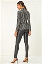 Black Abstract Print Twist Neck Top, Image 3 of 5