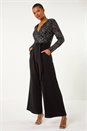 Black Sequin Wrap V-Neck Stretch Jumpsuit, Image 6 of 6