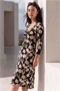 Black Petite Floral Gathered Stretch Midi Dress, Image 2 of 4