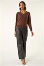 Chocolate V-Neck Sparkly Knit Jumper, Image 2 of 5