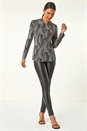 Black Abstract Print Twist Neck Top, Image 2 of 5