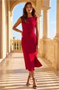 Wine Side Pleat Midi Dress, Image 2 of 4