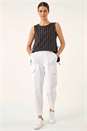White Casual Elastic Waist Cargo Stretch Trousers, Image 1 of 6