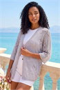 Silver Pointelle Heart Knit Cardigan, Image 1 of 4