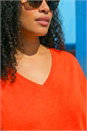 Rust Curve V-Neck Stretch Top, Image 4 of 4
