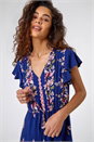 Navy  Floral Print Tiered Midi Dress, Image 6 of 6